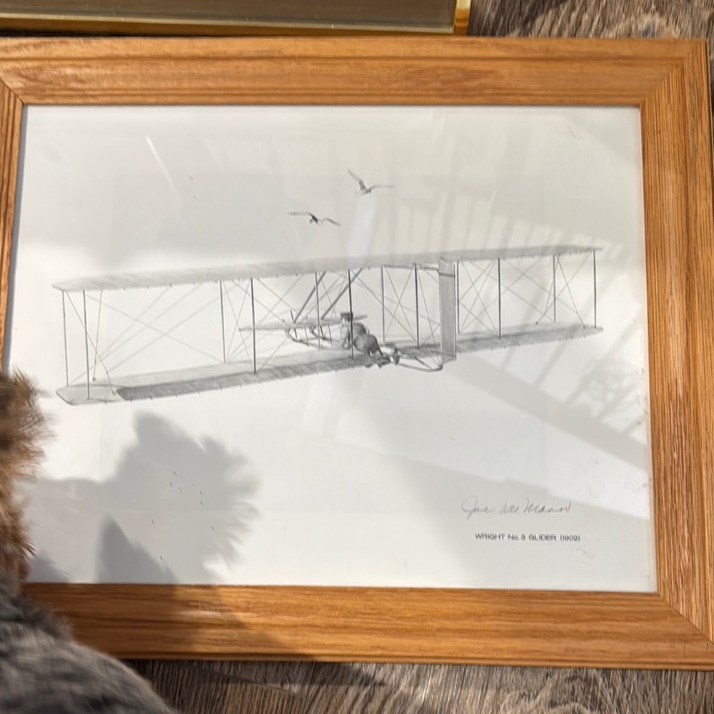 Framed Wright Brothers Airplane Sketch